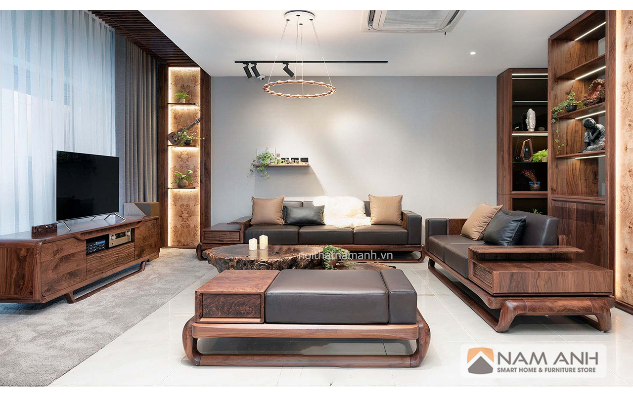 Với thiết kế tối giản nhưng không kém phần sang trọng, chiếc sofa được decor bằng chất liệu gỗ cao cấp sẽ mang đến không gian sống đẳng cấp cho gia đình bạn.